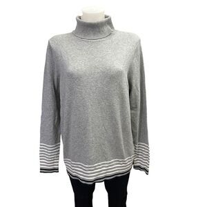 Tommy Hilfiger Women’s‎ Stella Gray Striped Trim Turtleneck Sweater sz XL NEW